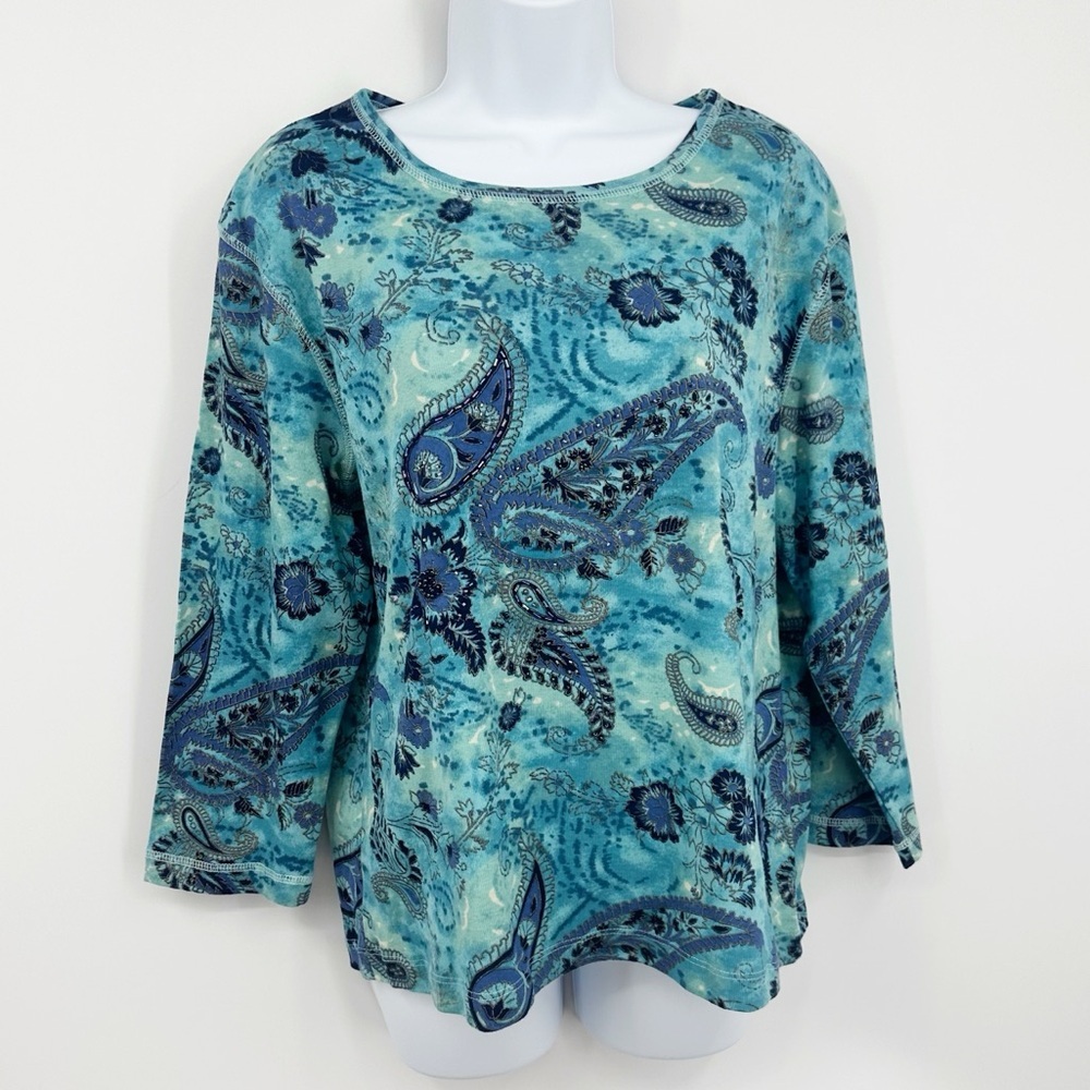 Vintage Y2K Paisley Floral Shirt Size XL Fairycore Whimsical Embellished